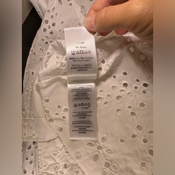 Lauren Ralph Lauren Black Label White Eyelet Long Sleeve Button Down Shirt SizeM - Picture 9 of 12